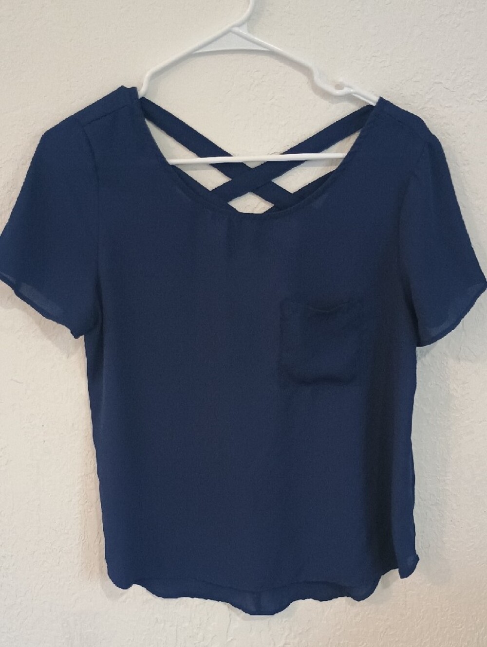 Lily White Navy Short-Sleeve Top with Crisscross Back
